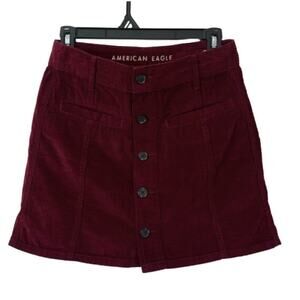 American Eagle High Rise A-line Maroon Corduroy Mini Skirt‎ With Buttons Size 2